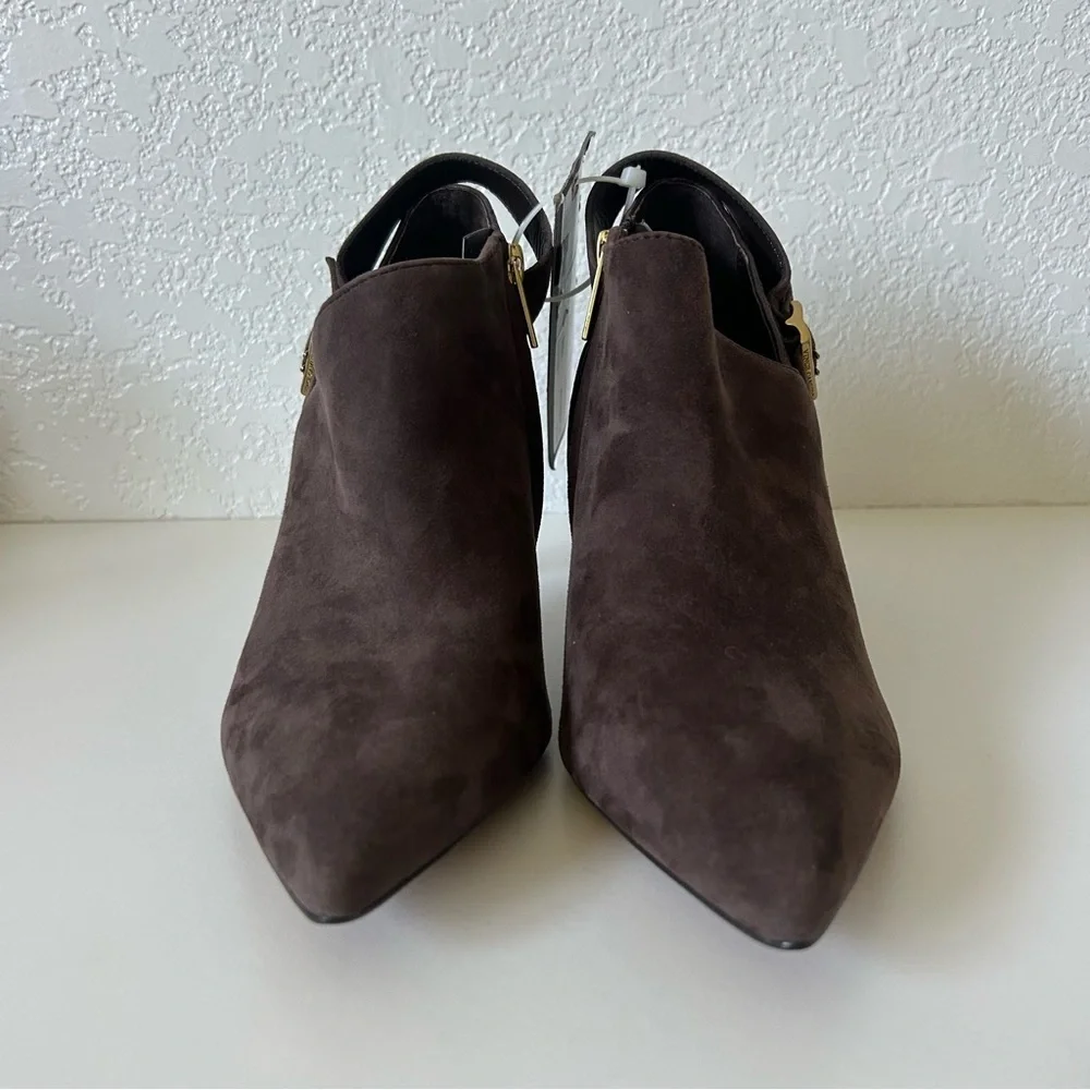 Vince Camuto Kreitha Leather Suede Stiletto Heels Booties in Root Beer Brown
